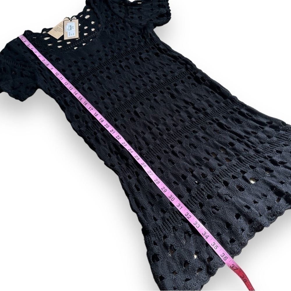 New Kial Black Crochet Knit Short Sleeve Midi Dress or Swim Cover | Large - Picture 9 of 12